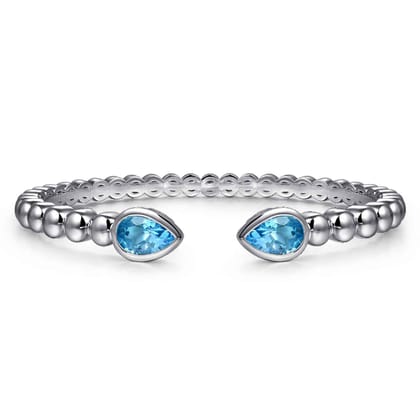 925 Sterling Silver Bujukan and Pear Shape Blue Topaz Split Bangle Bracelet