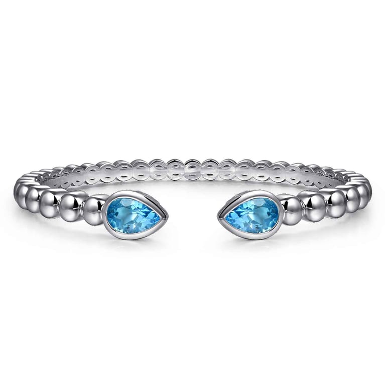 925 Sterling Silver Bujukan and Pear Shape Blue Topaz Split Bangle Bracelet - Shot 1