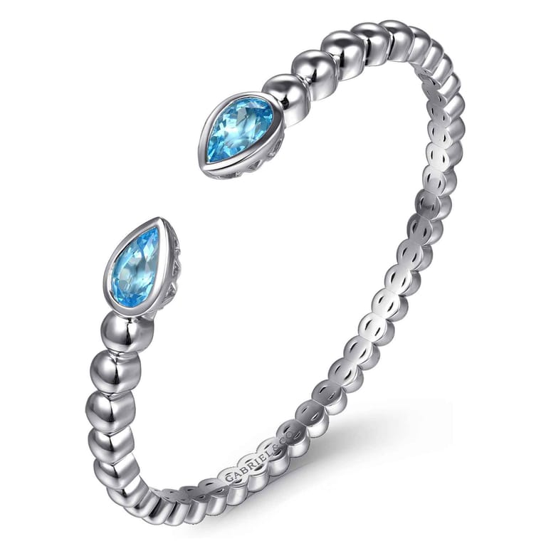 925 Sterling Silver Bujukan and Pear Shape Blue Topaz Split Bangle Bracelet - Shot 2