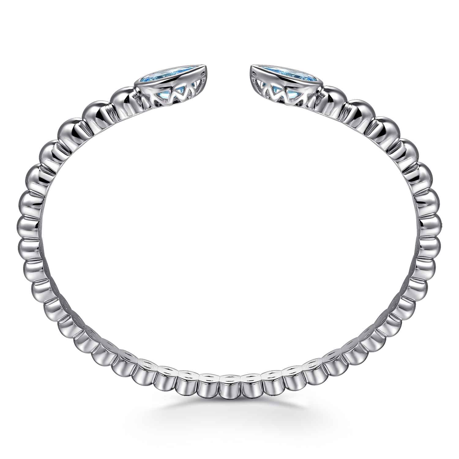 925 Sterling Silver Bujukan and Pear Shape Blue Topaz Split Bangle Bracelet - Shot 3