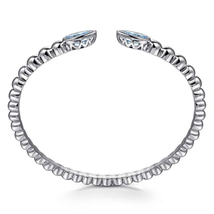 925 Sterling Silver Bujukan and Pear Shape Blue Topaz Split Bangle Bracelet