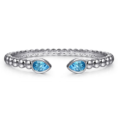 925 Sterling Silver Bujukan and Pear Shape Blue Topaz Split Bangle Bracelet
