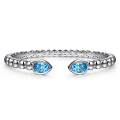 925 Sterling Silver Bujukan and Pear Shape Blue Topaz Split Bangle Bracelet
