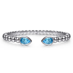 925 Sterling Silver Bujukan and Pear Shape Blue Topaz Split Bangle Bracelet