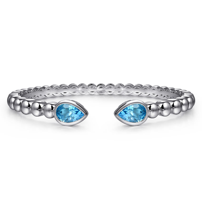 925 Sterling Silver Bujukan and Pear Shape Blue Topaz Split Bangle Bracelet - Shot 1