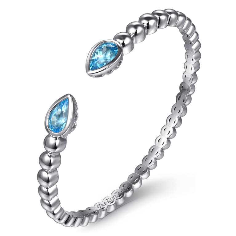 925 Sterling Silver Bujukan and Pear Shape Blue Topaz Split Bangle Bracelet - Shot 2