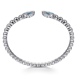 925 Sterling Silver Bujukan and Pear Shape Blue Topaz Split Bangle Bracelet