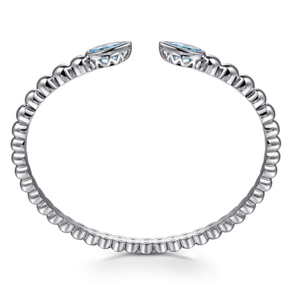 925 Sterling Silver Bujukan and Pear Shape Blue Topaz Split Bangle Bracelet