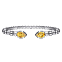 925 Sterling Silver Bujukan and Pear Shape Citrine Split Bangle Bracelet
