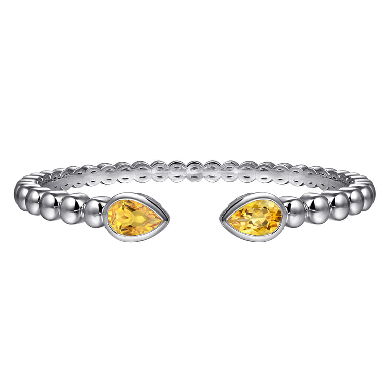 925 Sterling Silver Bujukan and Pear Shape Citrine Split Bangle Bracelet - Shot 1