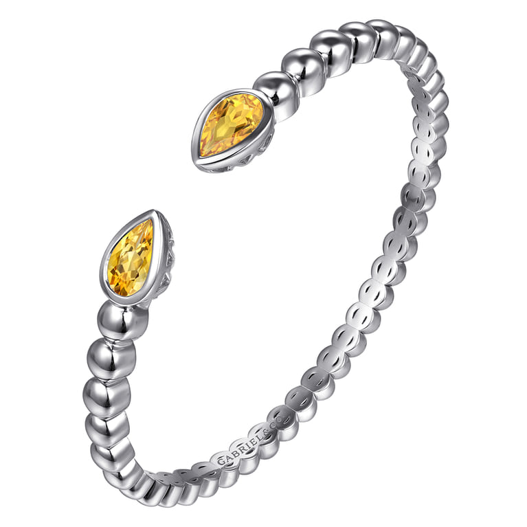 925 Sterling Silver Bujukan and Pear Shape Citrine Split Bangle Bracelet - Shot 2