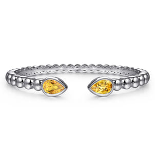 925 Sterling Silver Bujukan and Pear Shape Citrine Split Bangle Bracelet