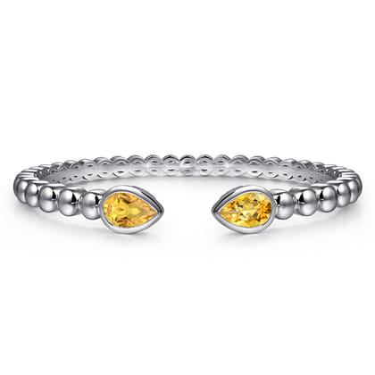 925 Sterling Silver Bujukan and Pear Shape Citrine Split Bangle Bracelet