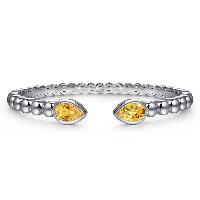 925 Sterling Silver Bujukan and Pear Shape Citrine Split Bangle Bracelet - Shot 1