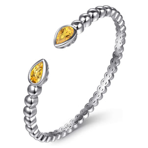 925 Sterling Silver Bujukan and Pear Shape Citrine Split Bangle Bracelet