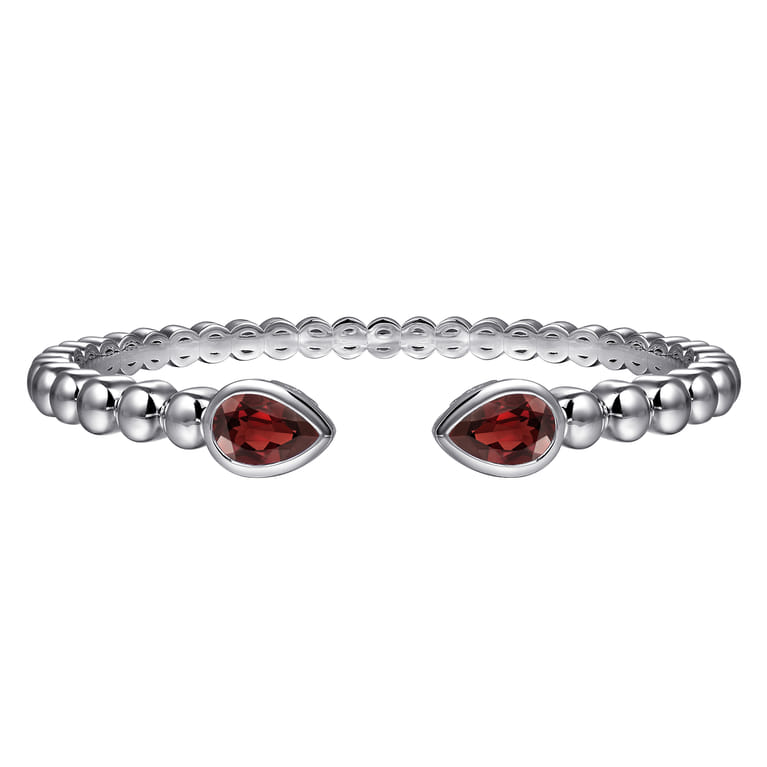 925 Sterling Silver Bujukan and Pear Shape Garnet Split Bangle Bracelet - Shot 1