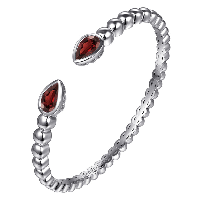 925 Sterling Silver Bujukan and Pear Shape Garnet Split Bangle Bracelet - Shot 2