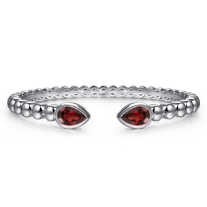925 Sterling Silver Bujukan and Pear Shape Garnet Split Bangle Bracelet