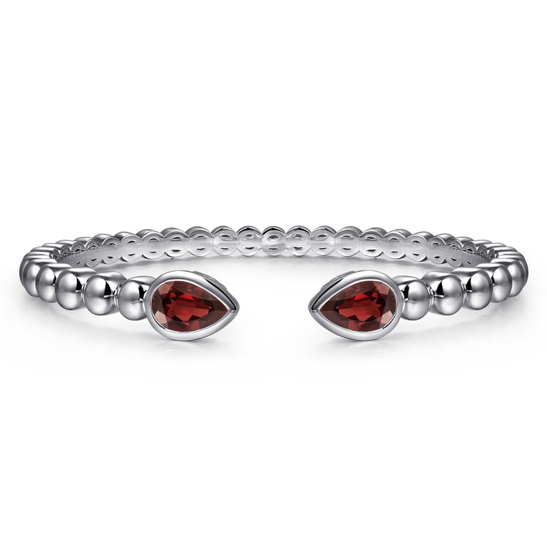 925 Sterling Silver Bujukan and Pear Shape Garnet Split Bangle Bracelet - Shot 1