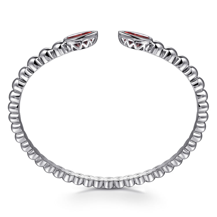 925 Sterling Silver Bujukan and Pear Shape Garnet Split Bangle Bracelet