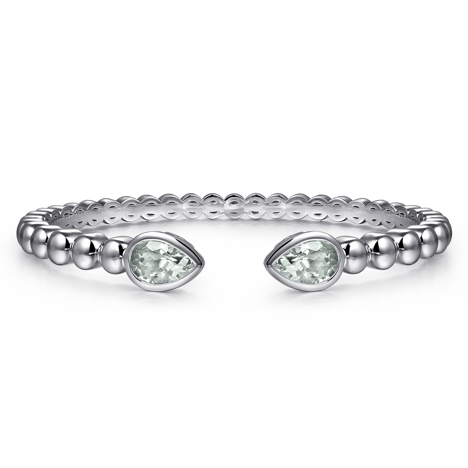 925 Sterling Silver Bujukan and Pear Shape Green Amethyst Split Bangle Bracelet - Shot 1