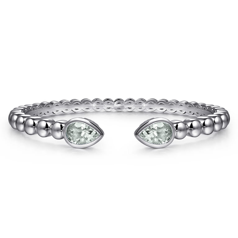 925 Sterling Silver Bujukan and Pear Shape Green Amethyst Split Bangle Bracelet - Shot 1