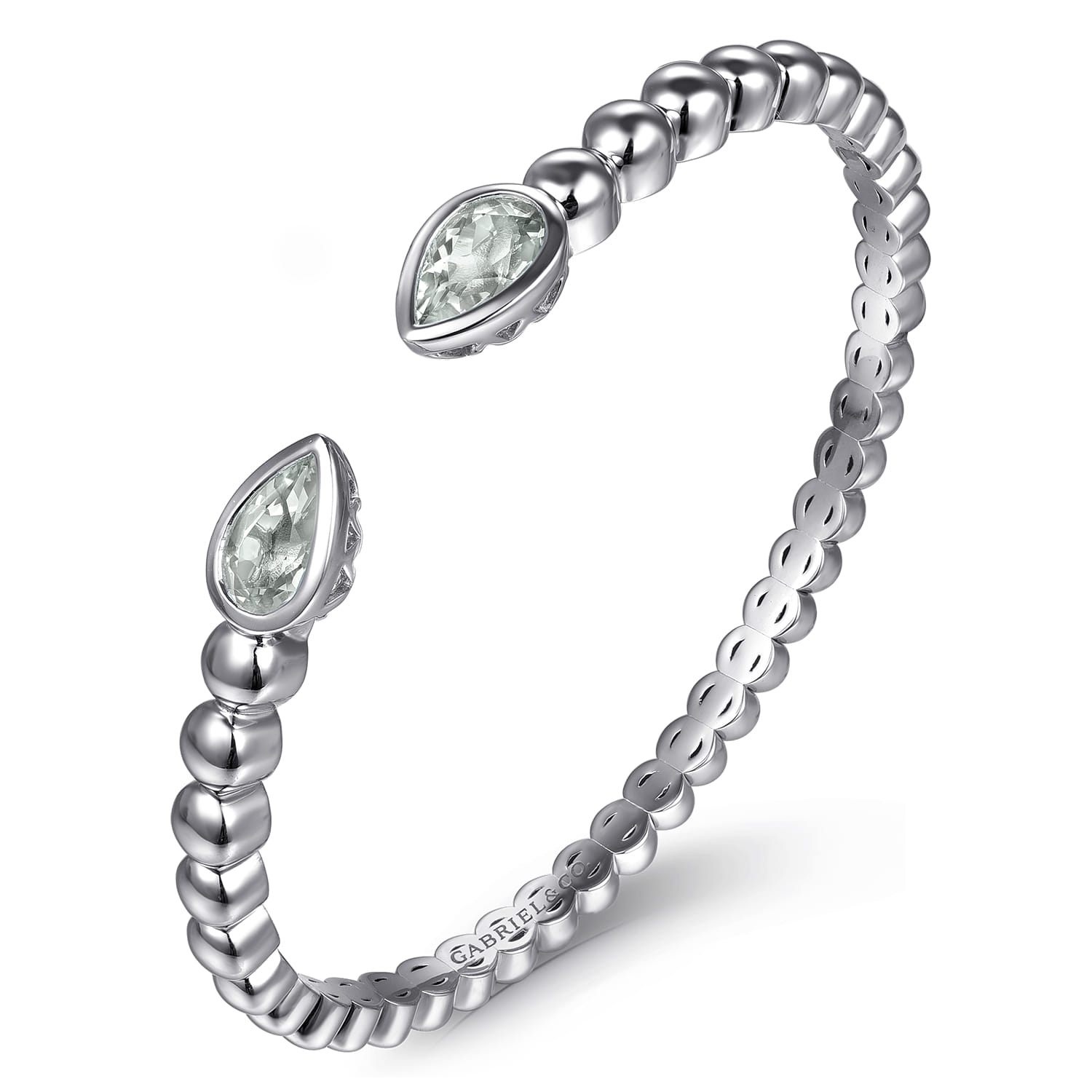 925 Sterling Silver Bujukan and Pear Shape Green Amethyst Split Bangle Bracelet - Shot 2