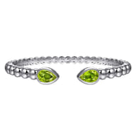 925 Sterling Silver Bujukan and Pear Shape Peridot Split Bangle Bracelet