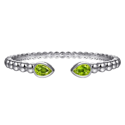 925 Sterling Silver Bujukan and Pear Shape Peridot Split Bangle Bracelet