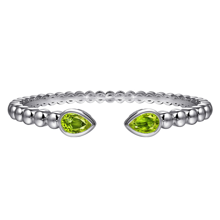 925 Sterling Silver Bujukan and Pear Shape Peridot Split Bangle Bracelet - Shot 1