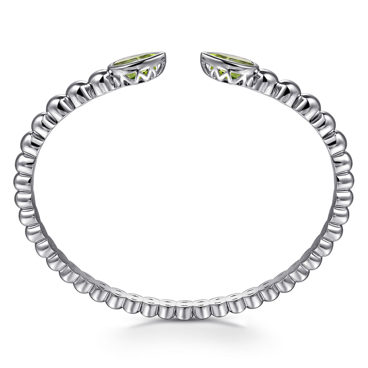 925 Sterling Silver Bujukan and Pear Shape Peridot Split Bangle Bracelet