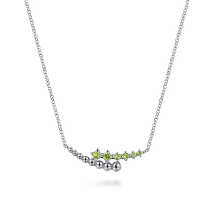 925 Sterling Silver Bujukan and Peridot Bypass Bar Necklace
