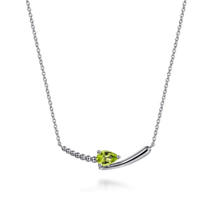 925 Sterling Silver Bujukan and Peridot Bypass Bar Necklace
