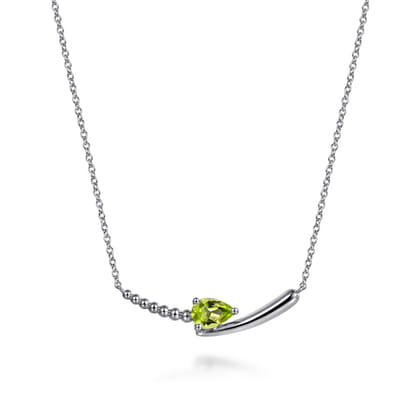 925 Sterling Silver Bujukan and Peridot Bypass Bar Necklace