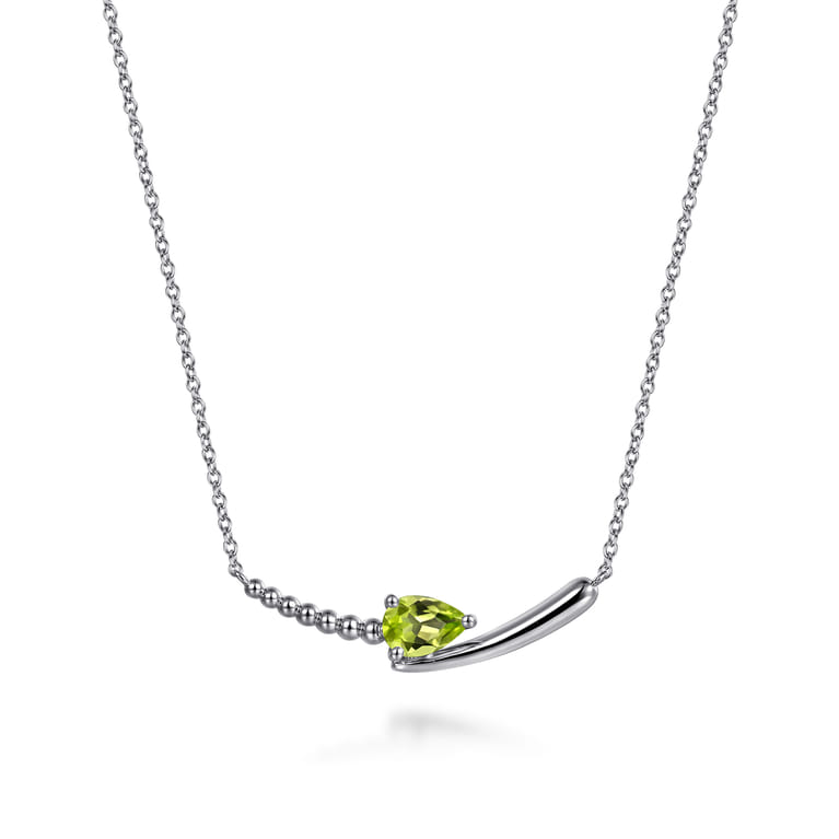 925 Sterling Silver Bujukan and Peridot Bypass Bar Necklace - Shot 1