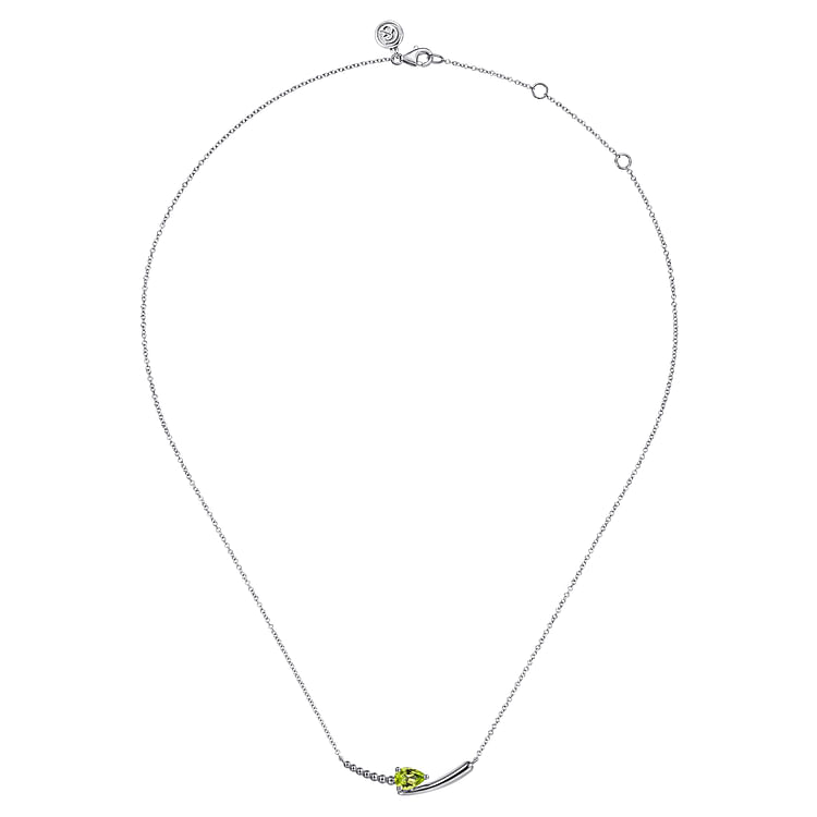 925 Sterling Silver Bujukan and Peridot Bypass Bar Necklace