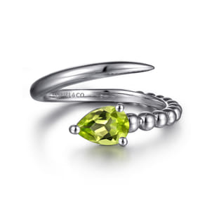 925 Sterling Silver Bujukan and Peridot Bypass Ring