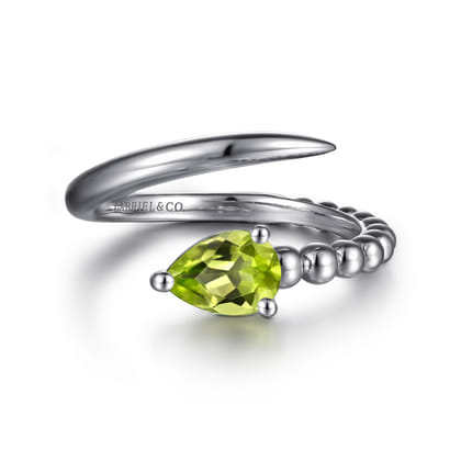 925 Sterling Silver Bujukan and Peridot Bypass Ring
