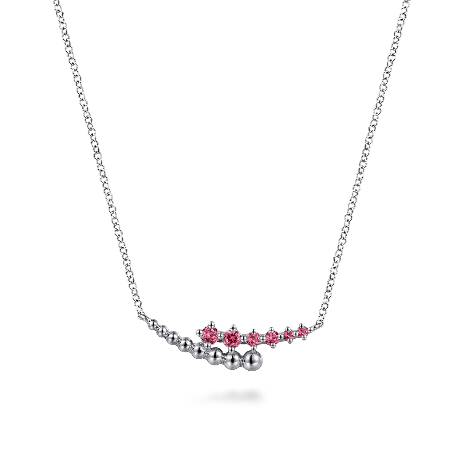 925 Sterling Silver Bujukan and Pink Tourmaline Bypass Bar Necklace