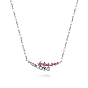 925 Sterling Silver Bujukan and Pink Tourmaline Bypass Bar Necklace