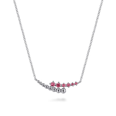 925 Sterling Silver Bujukan and Pink Tourmaline Bypass Bar Necklace