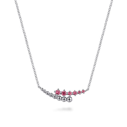 925 Sterling Silver Bujukan and Pink Tourmaline Bypass Bar Necklace