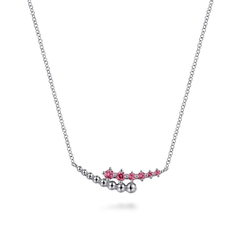 925 Sterling Silver Bujukan and Pink Tourmaline Bypass Bar Necklace - Shot 1