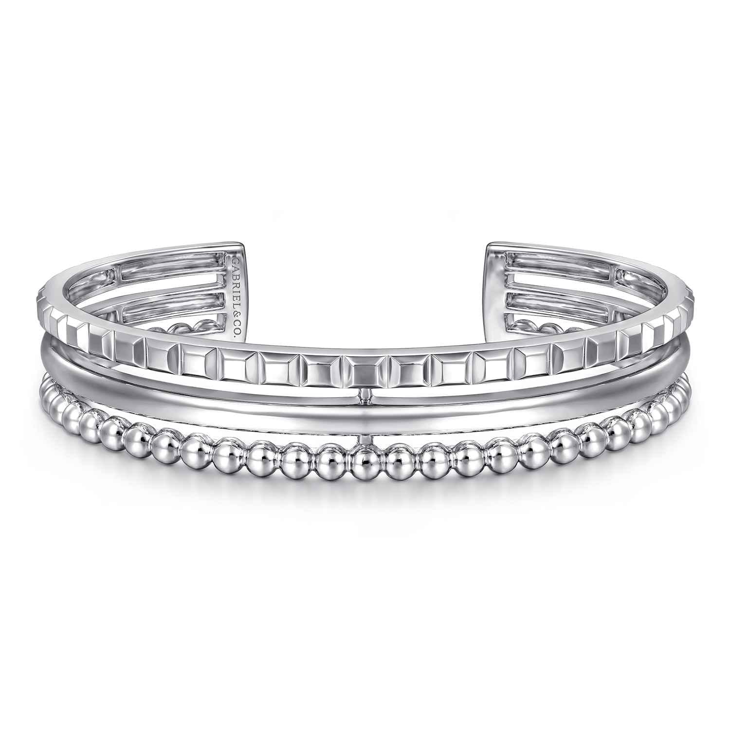 925 Sterling Silver Bujukan and Pyramid Triple Row Bangle - Shot 1