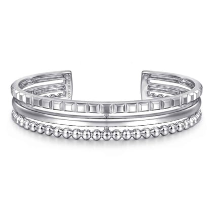 925 Sterling Silver Bujukan and Pyramid Triple Row Bangle