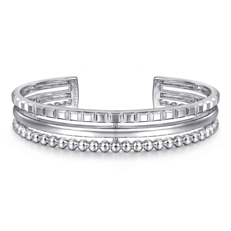925 Sterling Silver Bujukan and Pyramid Triple Row Bangle - Shot 1