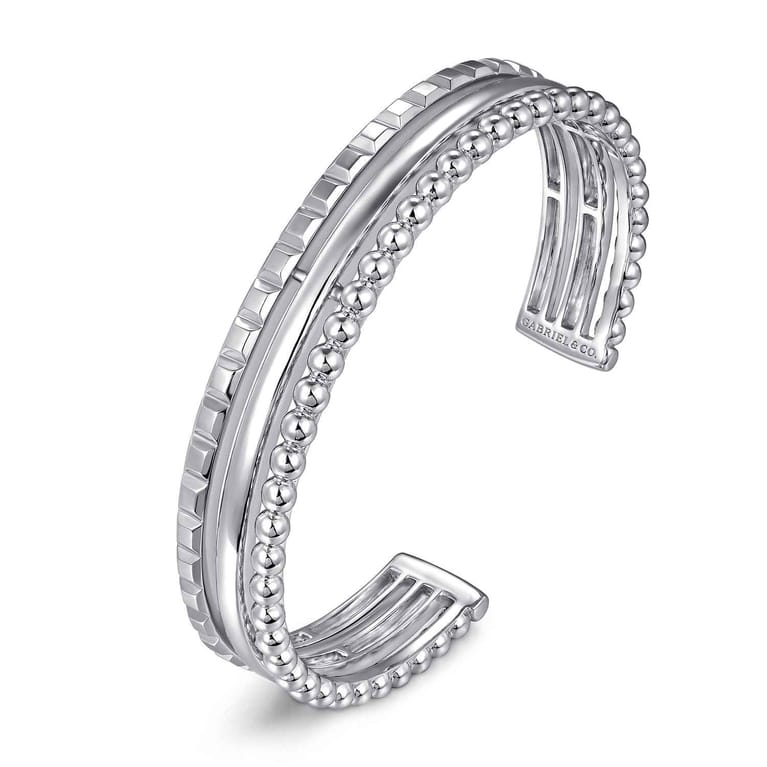 925 Sterling Silver Bujukan and Pyramid Triple Row Bangle - Shot 2
