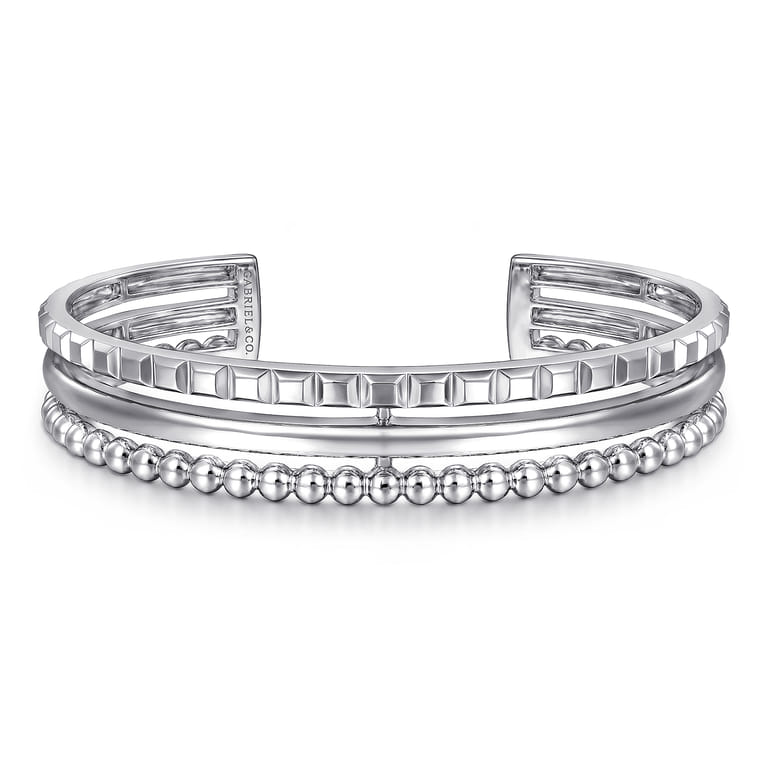925 Sterling Silver Bujukan and Pyramid Triple Row Bangle - Shot 1