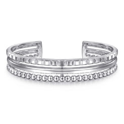 925 Sterling Silver Bujukan and Pyramid Triple Row Bangle