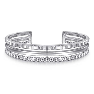 925 Sterling Silver Bujukan and Pyramid Triple Row Bangle